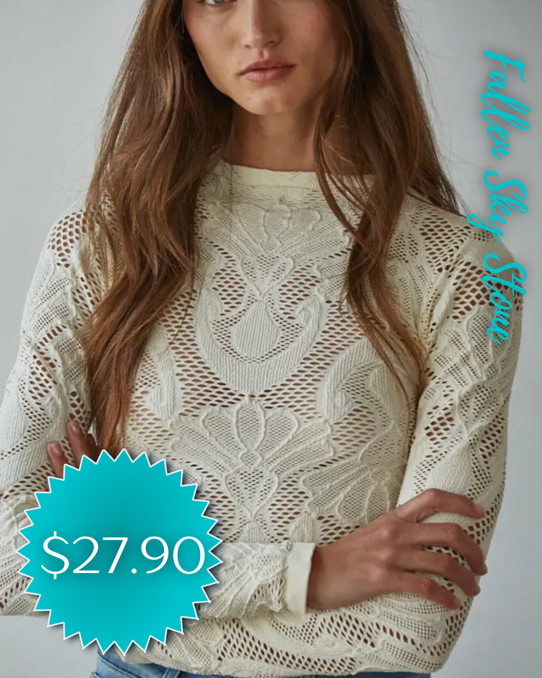 Cream Openwork Knit Top