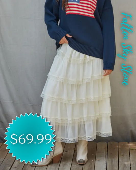 Cream Tiered Lace Ruffle Maxi Skirt