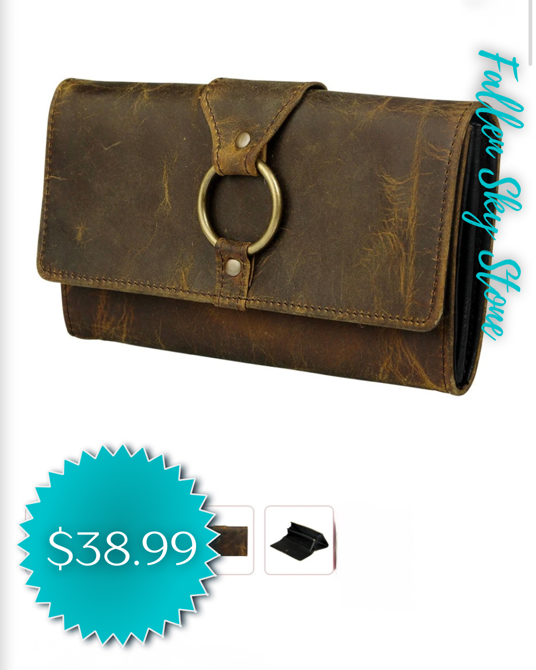Myra Distressed Brown Leather Ring-Accent Wallet