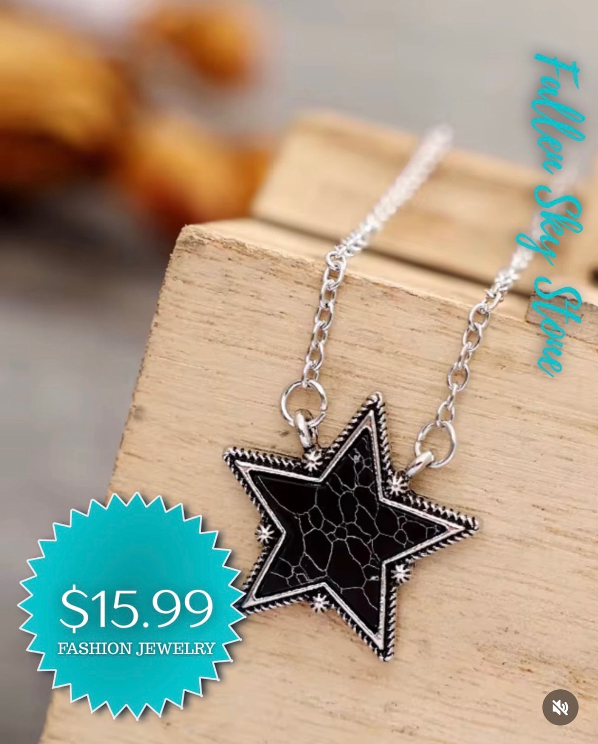 Black Star Pendant Necklace, Western Star Necklace, Black Turquoise Look Stone, Silver Tone Chain, Southwestern Fashion Jewelry
