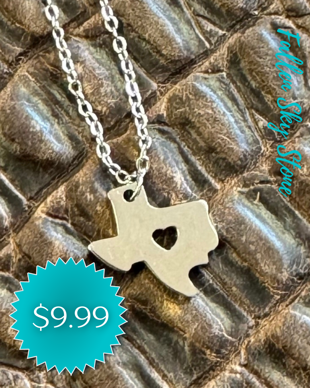 Silver-Tone Texas Heart Pendant Necklace