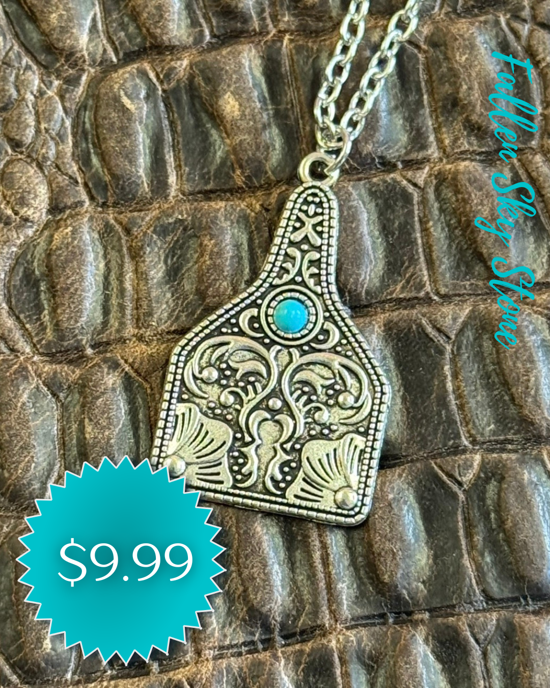 Antique Silver-Tone Turquoise Accent Pendant Necklace